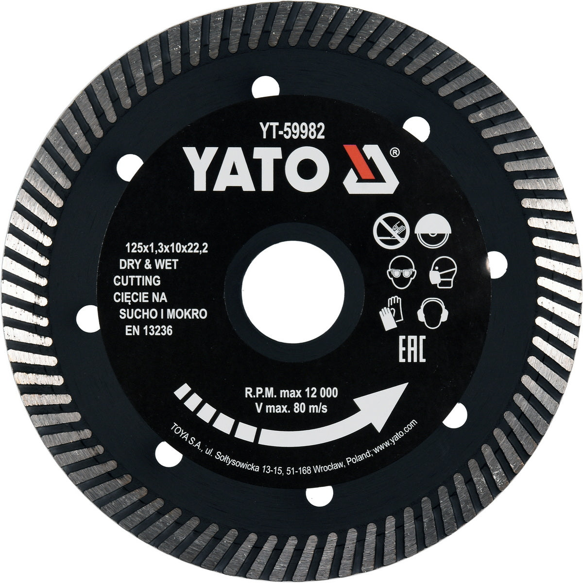 Yato YT-59982 Turbo Δίσκος Διαμαντέ (Διαμαντόδισκος) Κοπής Δομικών Υλικών, Μπετόν, Πέτρας, Τούβλων 125mm