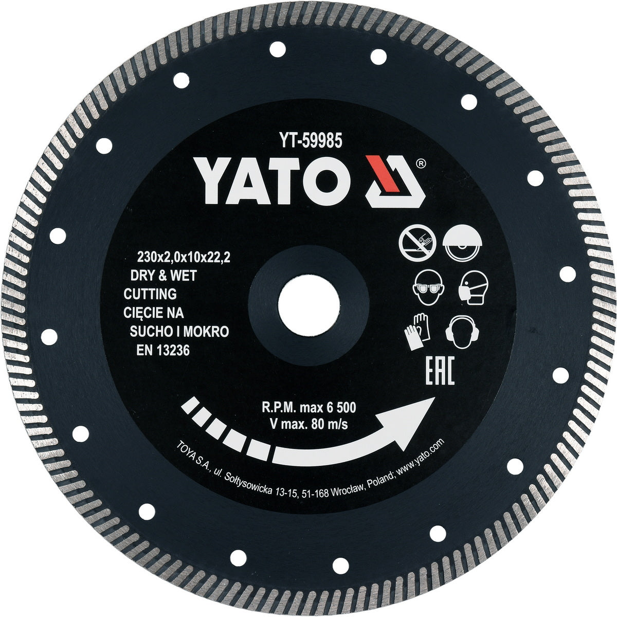 Yato YT-59985 Turbo Δίσκος Διαμαντέ (Διαμαντόδισκος) Κοπής Δομικών Υλικών, Μπετόν, Πέτρας, Τούβλων 230mm