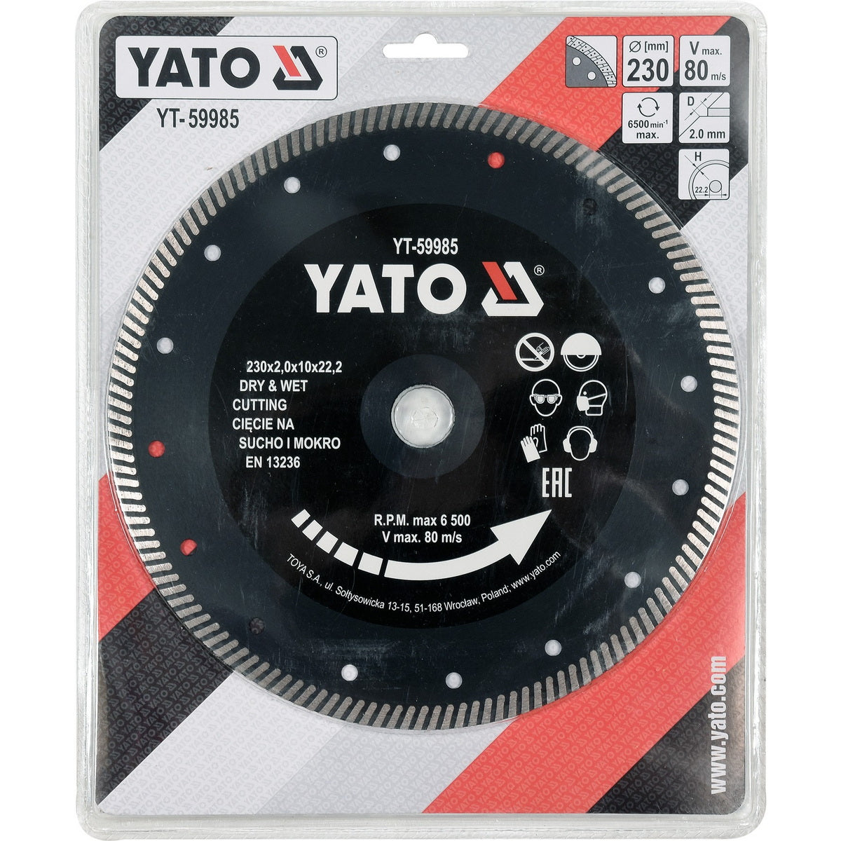 Yato YT-59985 Turbo Δίσκος Διαμαντέ (Διαμαντόδισκος) Κοπής Δομικών Υλικών, Μπετόν, Πέτρας, Τούβλων 230mm