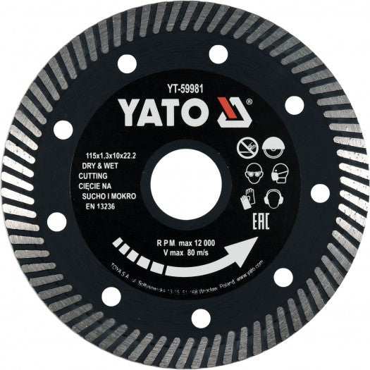 Yato YT-59981 Turbo Δίσκος Διαμαντέ (Διαμαντόδισκος) Κοπής Δομικών Υλικών, Μπετόν, Πέτρας, Τούβλων 115mm