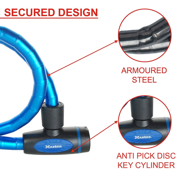 Master Lock 8228EURDPRO Κλειδαριά Μοτοσυκλέτας Ποδηλάτου Συρματόσκοινο Με Κλειδί 18mm x 100cm