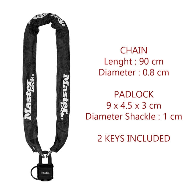 Master Lock 8390 Κλειδαριά Ποδηλάτου Αλυσίδας 6mm x 90cm Με Λουκέτο 40mm