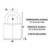 Master Lock 1145PEURD Λουκέτο Ορειχάλκινο Επινικελωμένο Βαρέως Τύπου Με Εξάγωνο Λαιμό 4 Κλειδιά Υπερασφαλείας 40mm