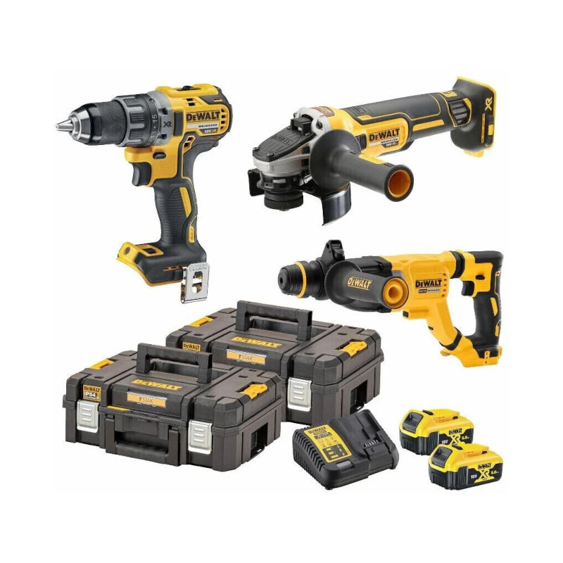 DeWalt DCK383P2T-QW Συλλογή Brushless Κρουστικό Δραπανοκατσάβιδο, Γωνιακός Τροχός & Πνευματικό Πιστολέτο 18V Li-Ion 2 Μπατ.5.0Ah XR- Φορτιστή - Βαλίτσα T-Stak