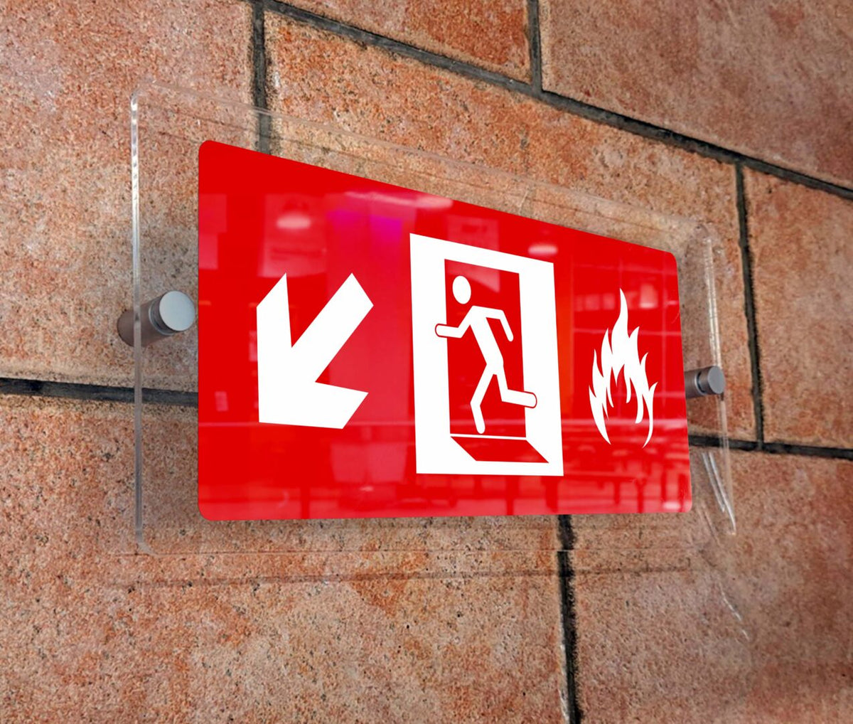 Πινακίδα σήμανσης Πυρόσβεσης Aκρυλικό plexiglass  ΕΞΟΔΟΣ ΚΙΝΔΥΝΟΥ ΚΑΤΩ ΑΡΙΣΤΕΡΑ” 300mm x 150mm