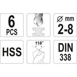 Yato YT-4460 Συλλογή Τρυπάνια HSS 2.0-8.0mm Σετ 6 Τεμ