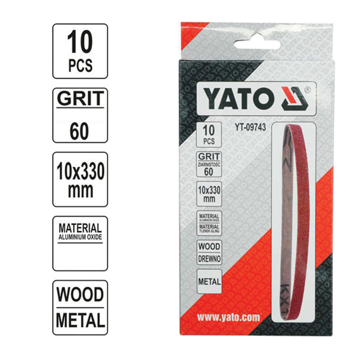 Yato YT-09743 Γυαλόχαρτο Ταινία Λείανσης Ξύλου - Μετάλλου 10x330mm Ν.60 Σετ 10 Τμχ.