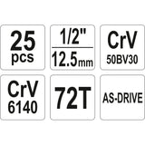 YATO - ΚΑΡΥΔΑΚΙΑ  ΣΕΤ ΚΑΣΤ CrV 1/2” - 25 ΤΜΧ YT-38741