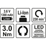 Yato YT-82760 Κατσαβίδι Μπαταρίας Επαναφορτιζόμενο 3.6V 1300mAh
