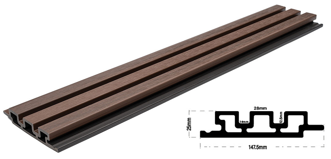 3D WPC Συνθετικό Panel 2ης Γενιάς Με Πηχάκια 5530 COFFEE 25mm x 147.5mm 2.9mtr