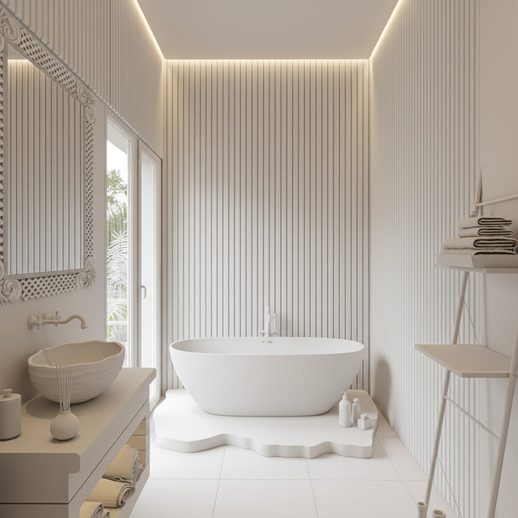 3D PS Wall Panel Residence 01 White Με Πηχάκια 122x21mm 2.9mtr