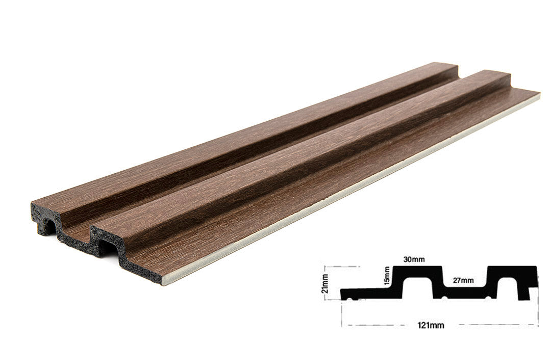 3D PS Wall Panel Residence 08 Dark Brown Oak Με Πηχάκια 122x21mm 2.9mtr