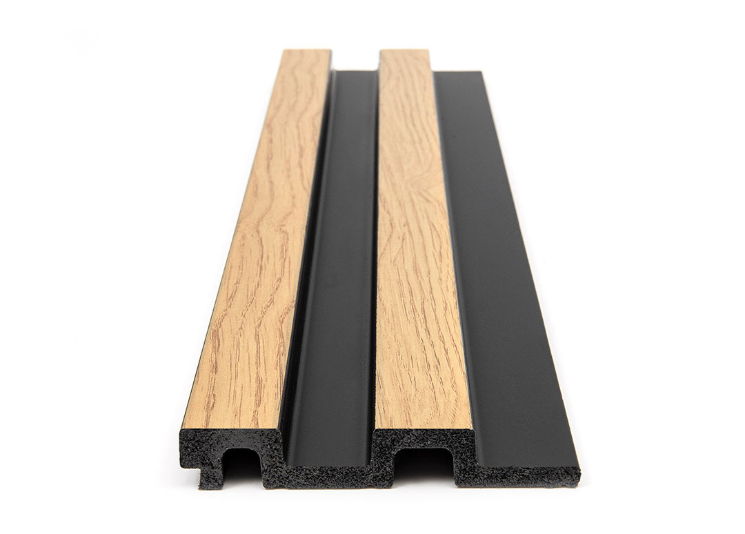 3D PS Wall Panel Residence F4 Natural Oak Black Με Πηχάκια 122x21mm 2.9mtr