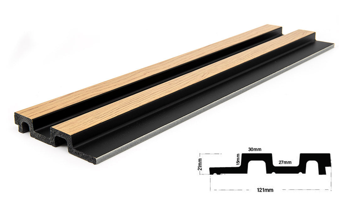 3D PS Wall Panel Residence F4 Natural Oak Black Με Πηχάκια 122x21mm 2.9mtr
