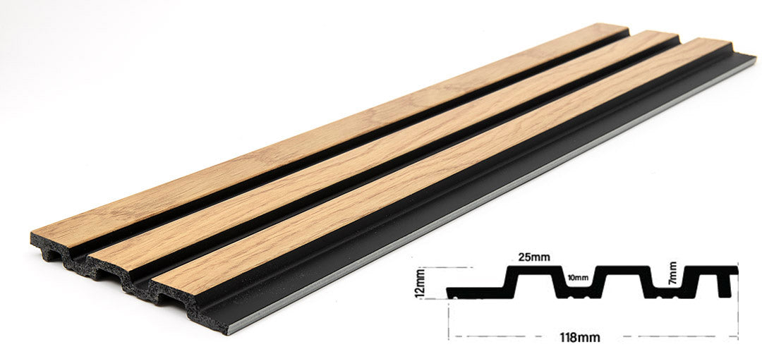 3D PS Panel Με Πηχάκια Piano F4 Natural Oak / Black 122x12mm 2.9mtr