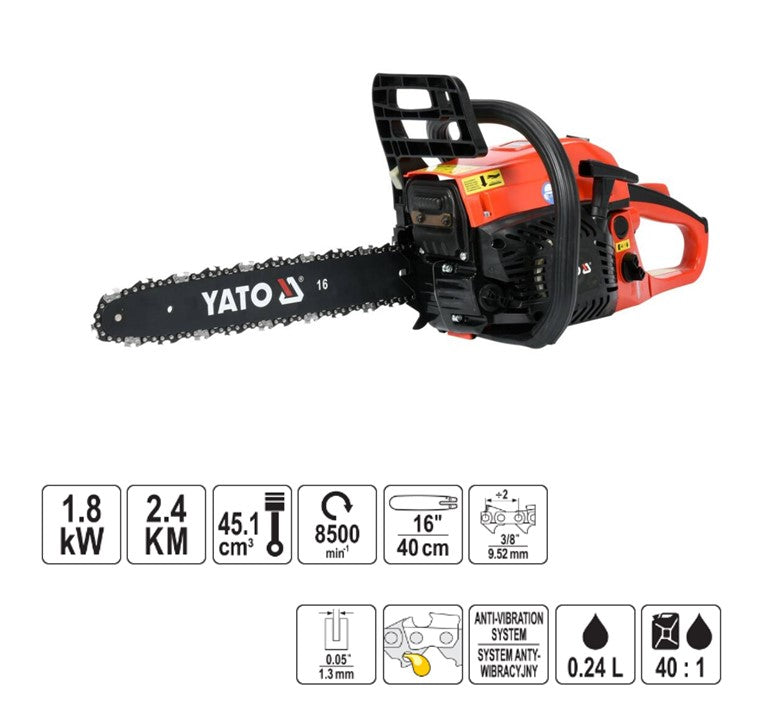 Yato YT-84901 Αλυσοπρίονο Βενζίνης 45.14cc 1800W 2.45HP Με Λάμα 40cm