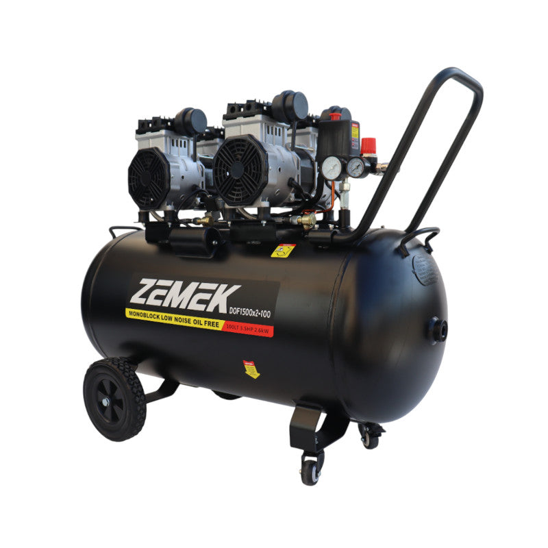 Zemek DOF1500x2-100 Αθόρυβος Αεροσυμπιεστής Χωρίς Λάδι με 2 Αντλίες 3.5HP 100Lt 8Bar