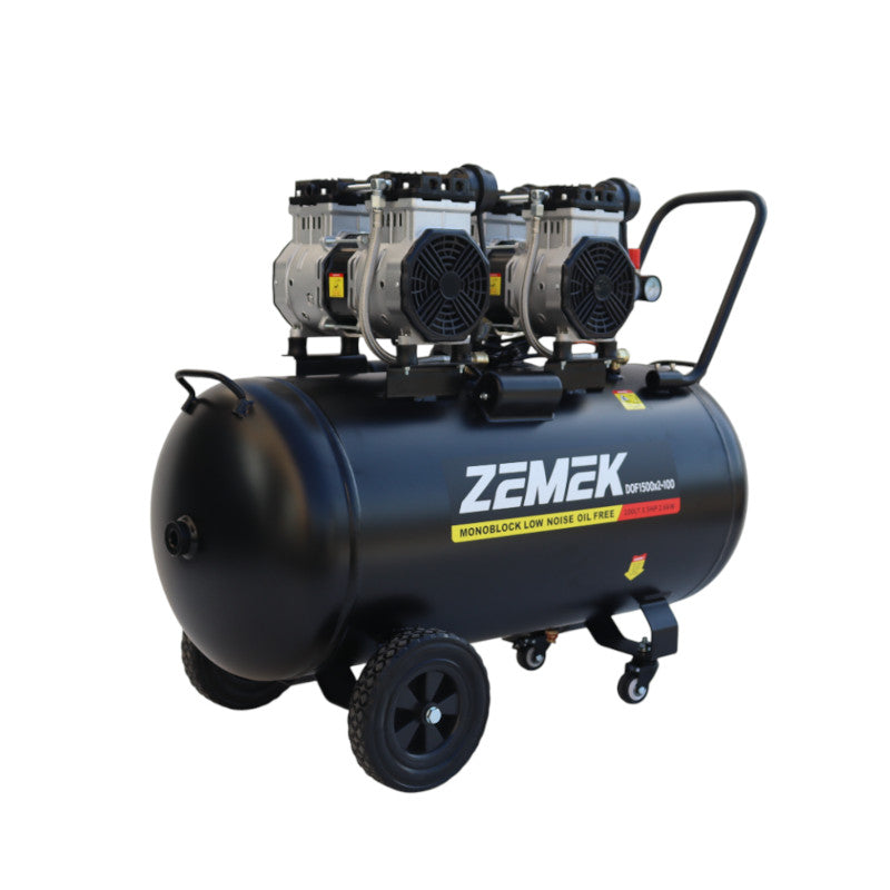 Zemek DOF1500x2-100 Αθόρυβος Αεροσυμπιεστής Χωρίς Λάδι με 2 Αντλίες 3.5HP 100Lt 8Bar