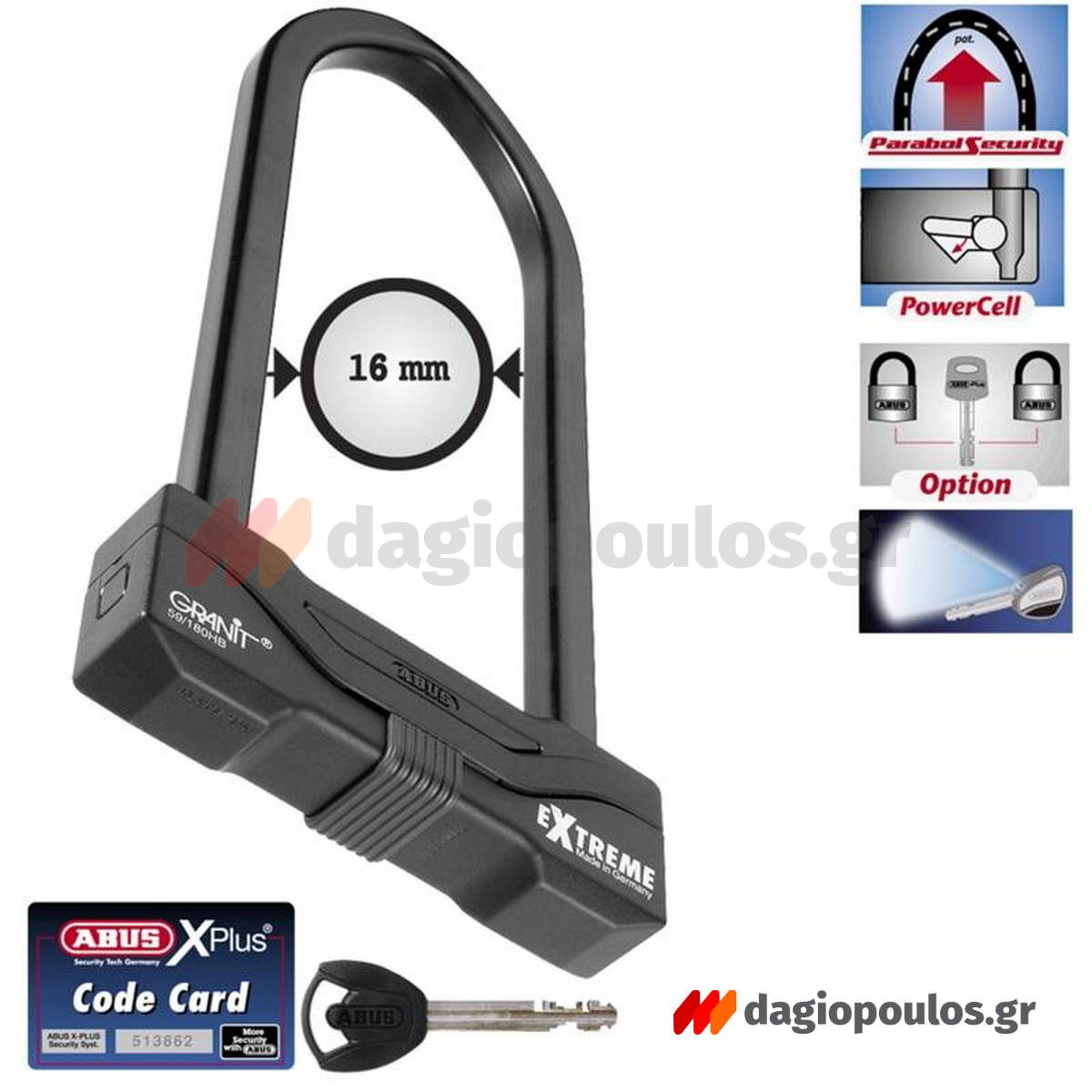 Abus 59/180 HB310 GRANIT™ Extreme XPlus™ Κλειδαριά Μοτοσυκλέτας - Ποδηλάτου "Πέταλο" 310mm