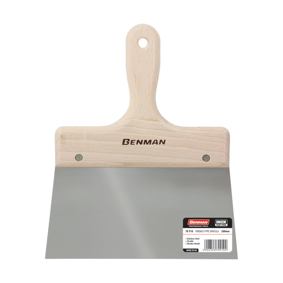 Benman 70909 Σπάτουλα Φαρδιά Κοντή Λάμα Ανοξείδωτη Με Ξύλινη Λαβή 180mm