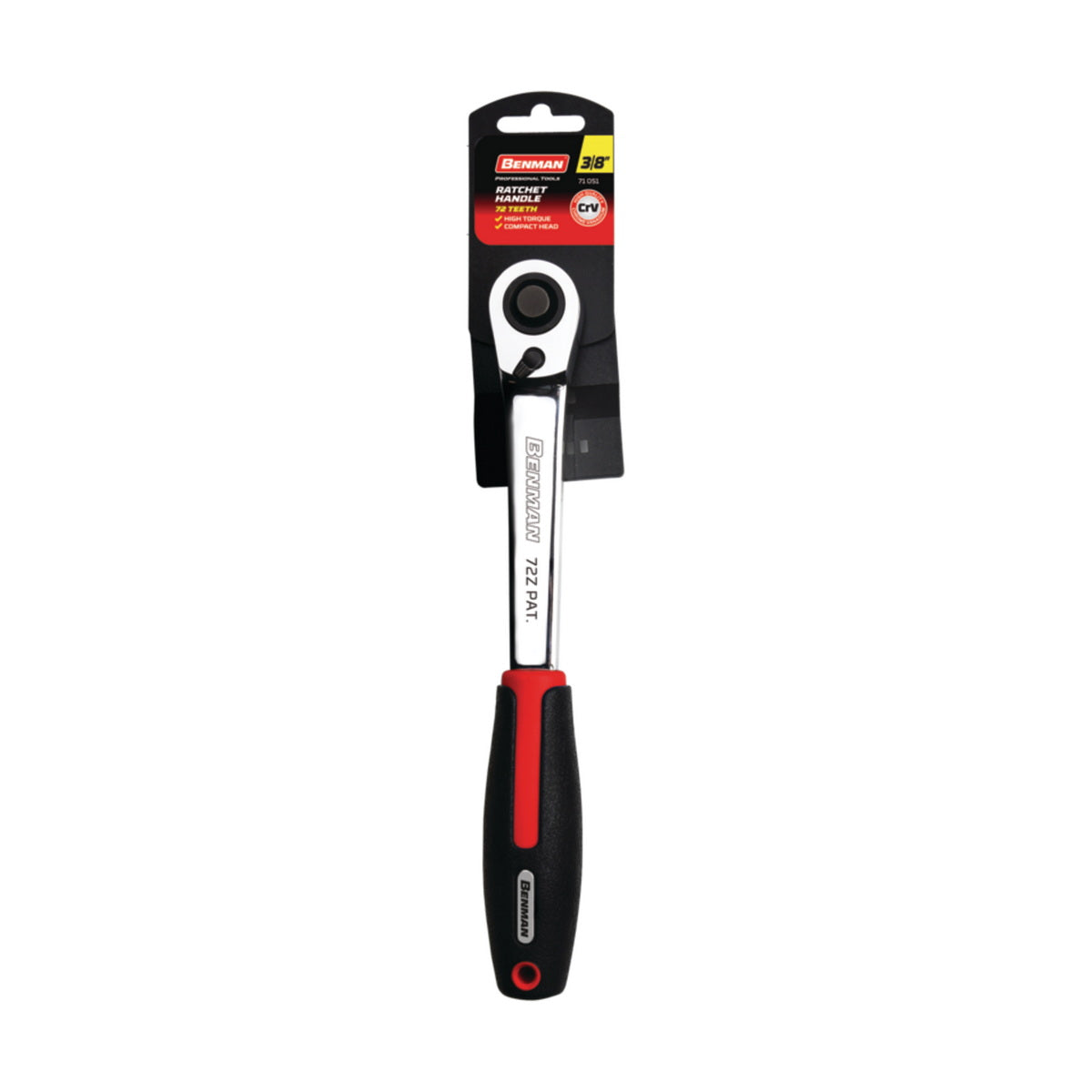 Benman 71052 Επαγγελματική Μανέλα Με Καστάνια CrV 72 Δοντιών Βαρέως Τύπου Μικρής Κεφαλής 1/2"
