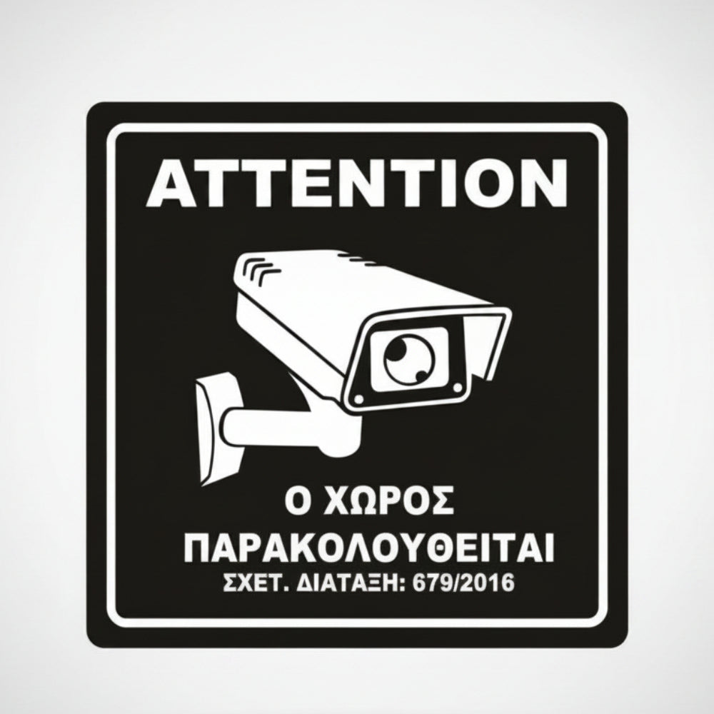 Πινακίδα Σήμανσης Παρακολούθησης Aκρυλικό Plexiglass "Ο ΧΩΡΟΣ ΠΑΡΑΚΟΛΟΥΘΕΙΤΑΙ” Μαύρο 150mm x 150mm