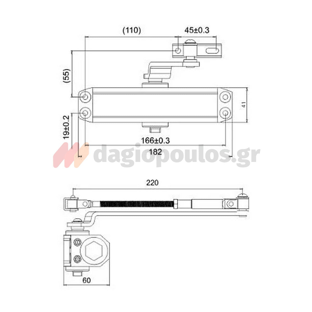 Cisa 60470 Μηχανισμός Επαναφοράς Θυρών (Σούστα) Ρυθμιζόμενος 80Kg ΑΣΗΜΙ