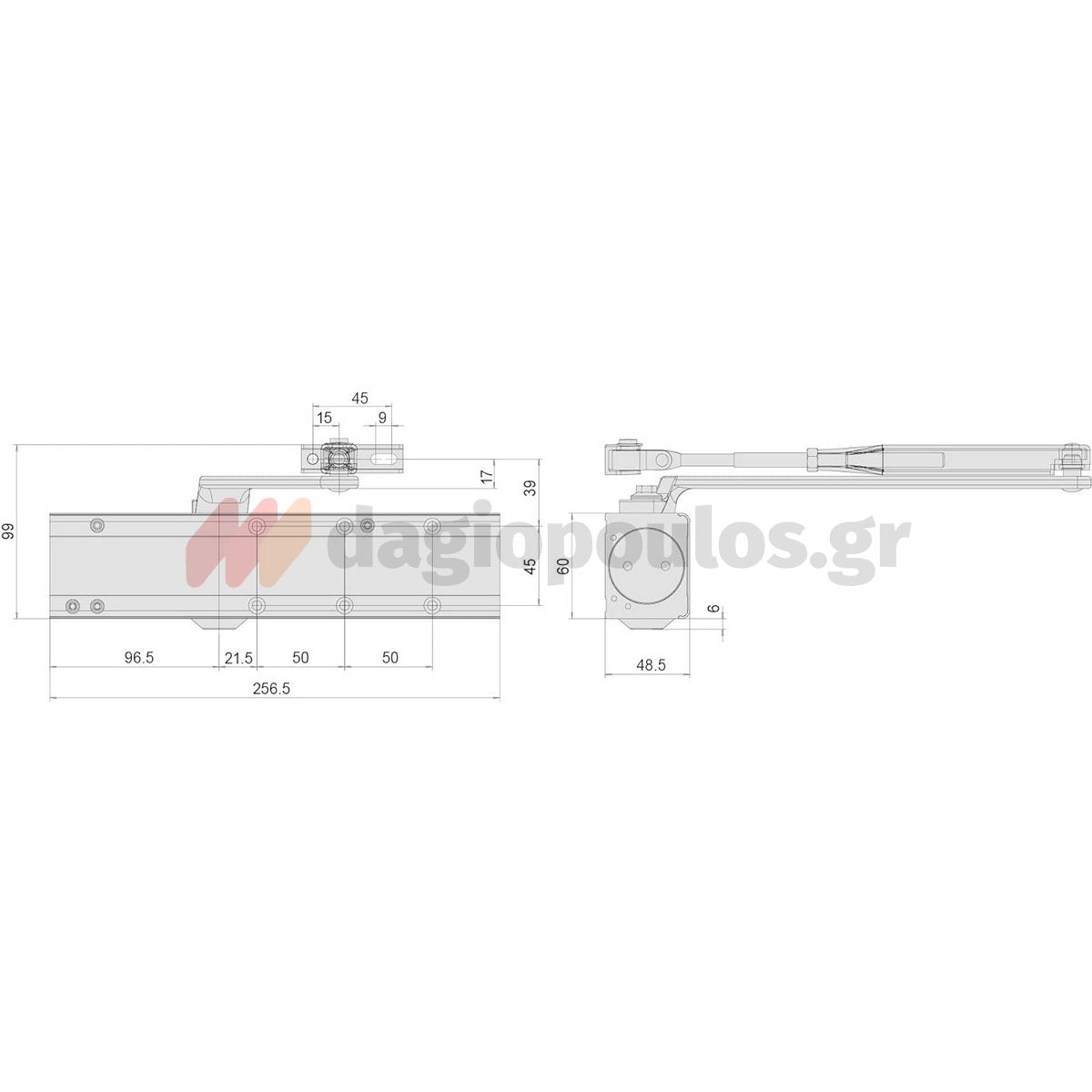 Cisa C1610 Μηχανισμός Επαναφοράς Θυρών (Σούστα) Ρυθμιζόμενος 80kg Με Στοπ ΑΣΗΜΙ