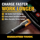 DeWalt 1311348DWG Ενισχυμένο Καλώδιο USB-A σε Type-C 1.8mtr