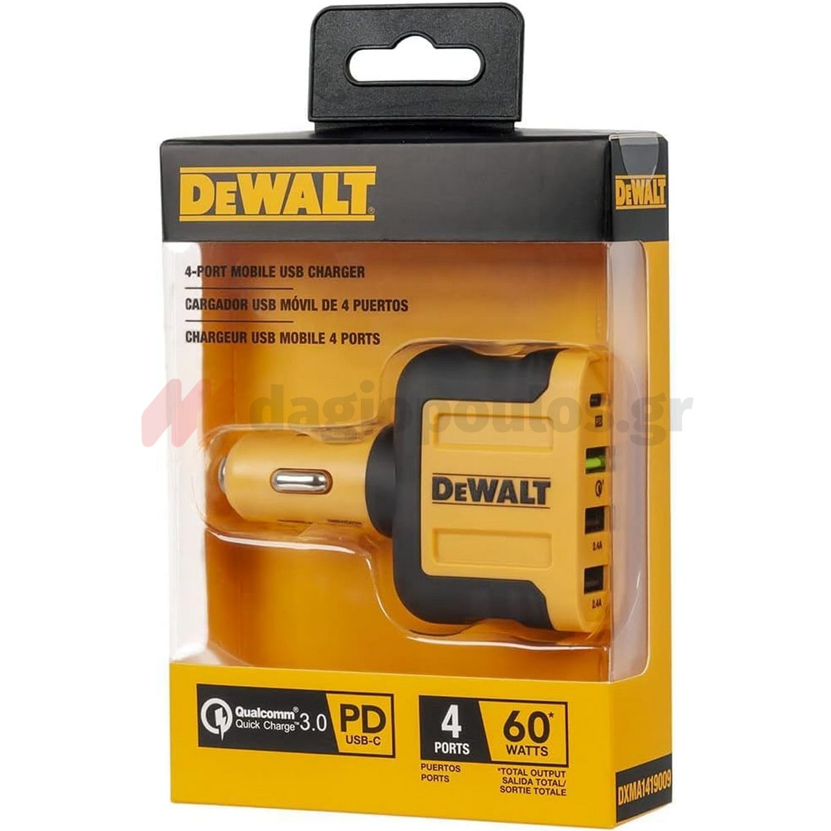 DeWalt 1419009DWG Φορτιστής Αυτοκινήτου USB PD 4 Θυρών 60W