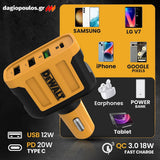 DeWalt 1419009DWG Φορτιστής Αυτοκινήτου USB PD 4 Θυρών 60W