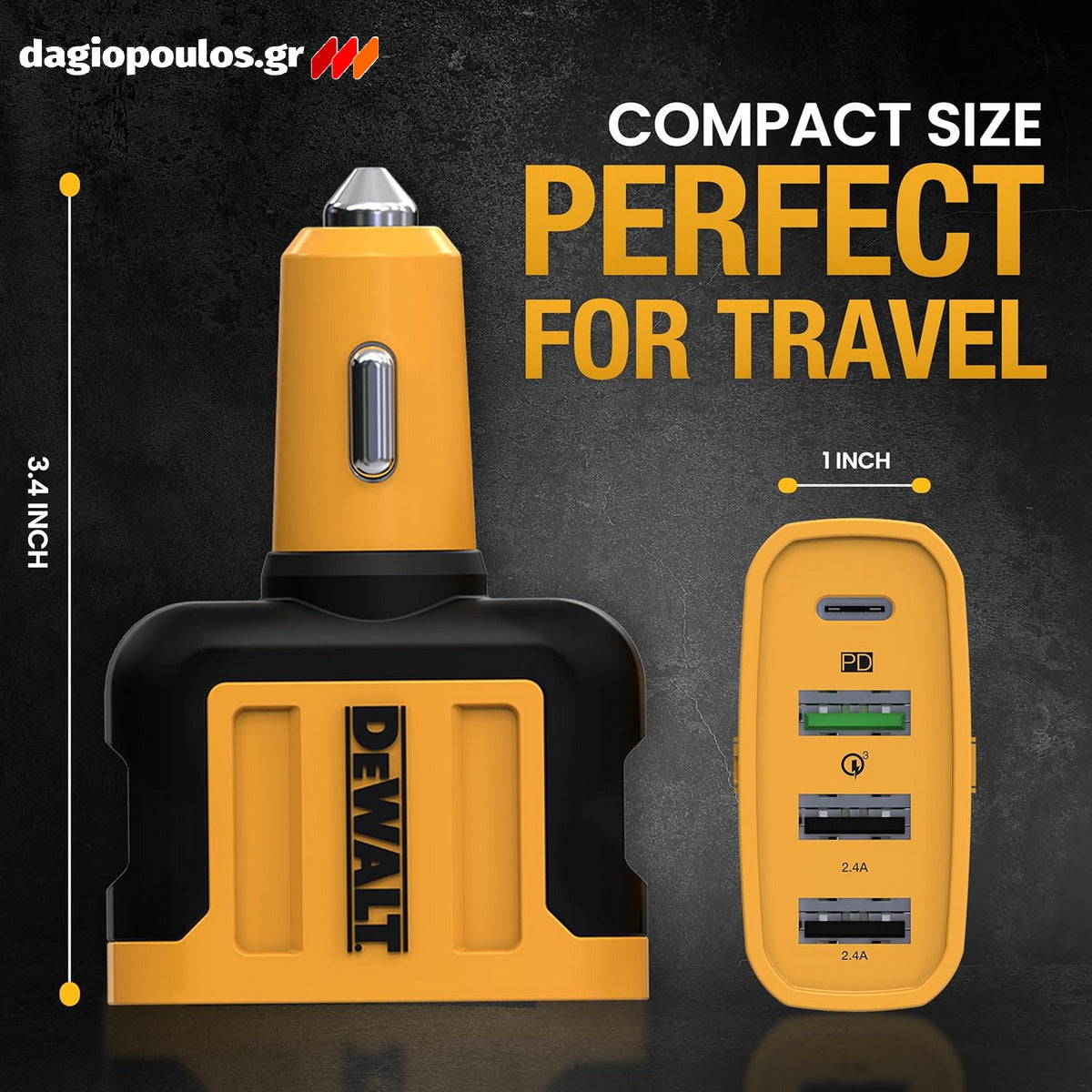 DeWalt 1419009DWG Φορτιστής Αυτοκινήτου USB PD 4 Θυρών 60W
