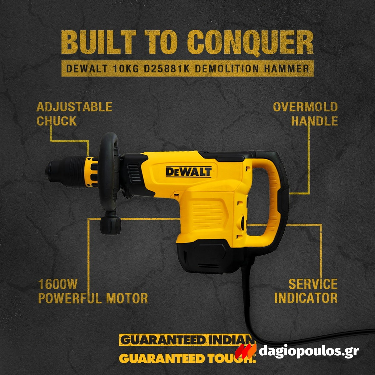 DeWalt D25881K-QS SDS-MAX Κατεδαφιστικό Πιστολέτο 1600W 17.5J 10.4Kg Με Δώρο Γωνιακό Τροχό DWE4057