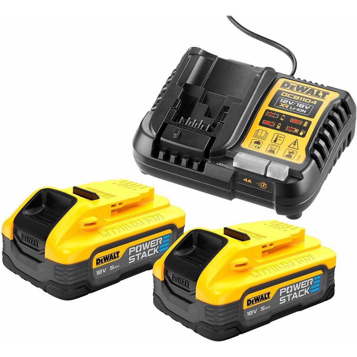 DeWalt DCB1104H2-QW Σετ Φορτιστής DCB1104 12-18V Με 2 Μπαταρίες DCB518 5.0Ah Powerstack