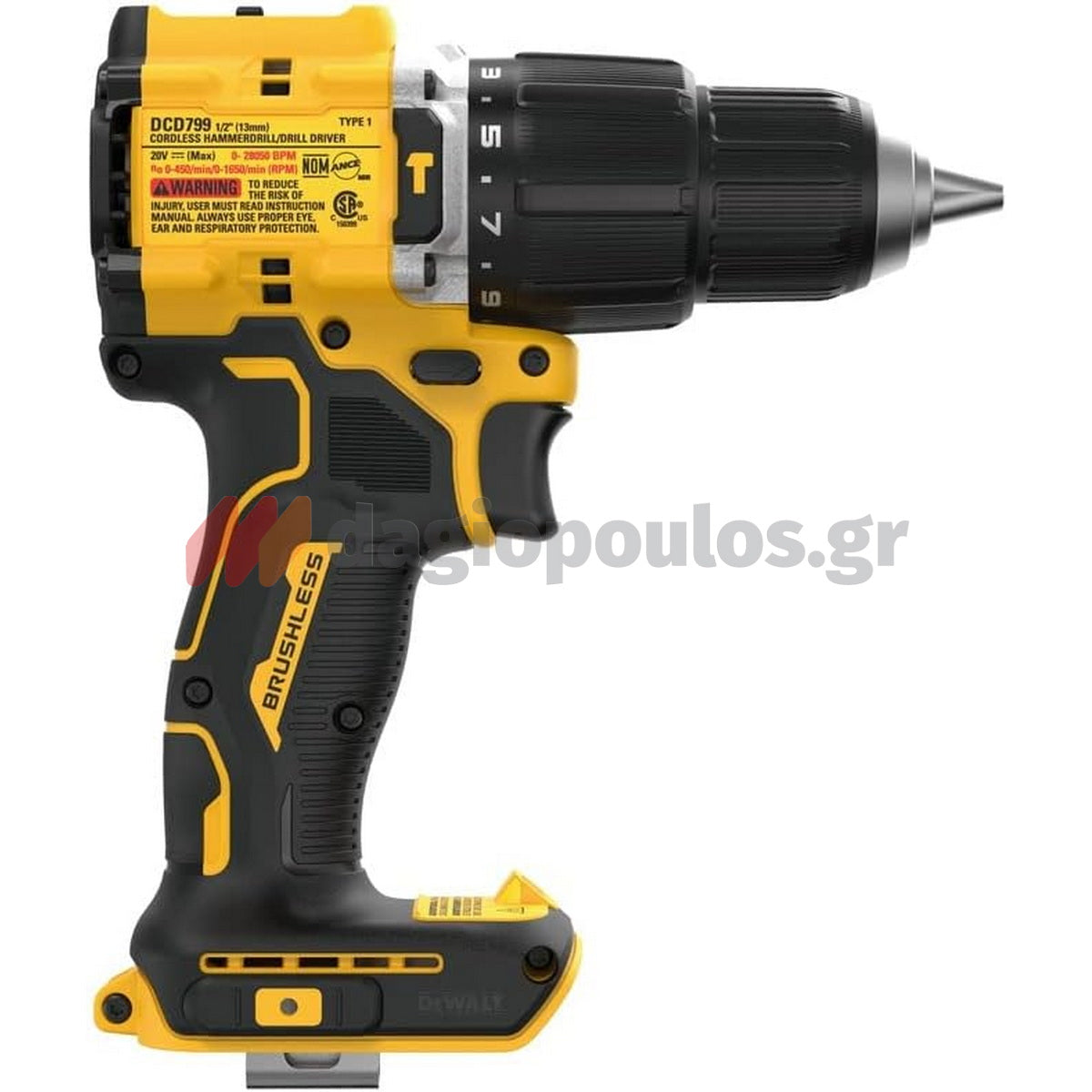 DeWalt DCD799N-XJ Brushless Κρουστικό Δραπανοκατσάβιδο Μπαταρίας 18V Li-Ion 74Nm SOLO