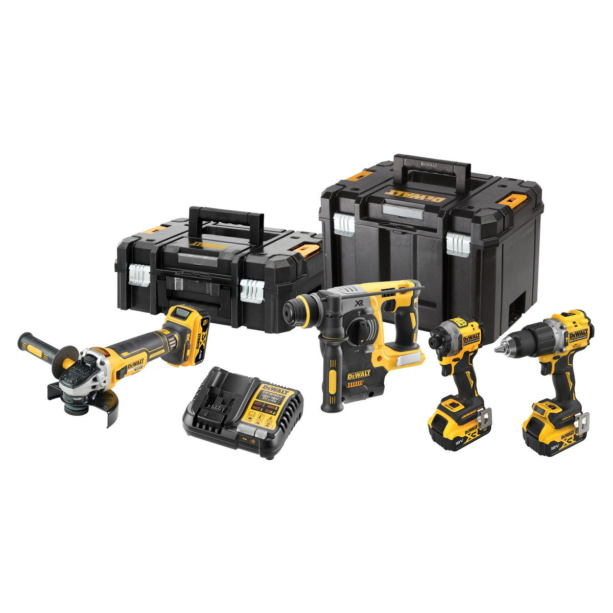 DeWalt DCK429P3T-QW Συλλογή Brushless Κρουστ.Δραπ/δο, Παλμ.Κατσαβίδι, Γων.Τροχό, Πνευμ.Πιστολέτο, 3 Μπατ.5.0Ah - Φορτιστή - 2 Εργαλειοθήκες