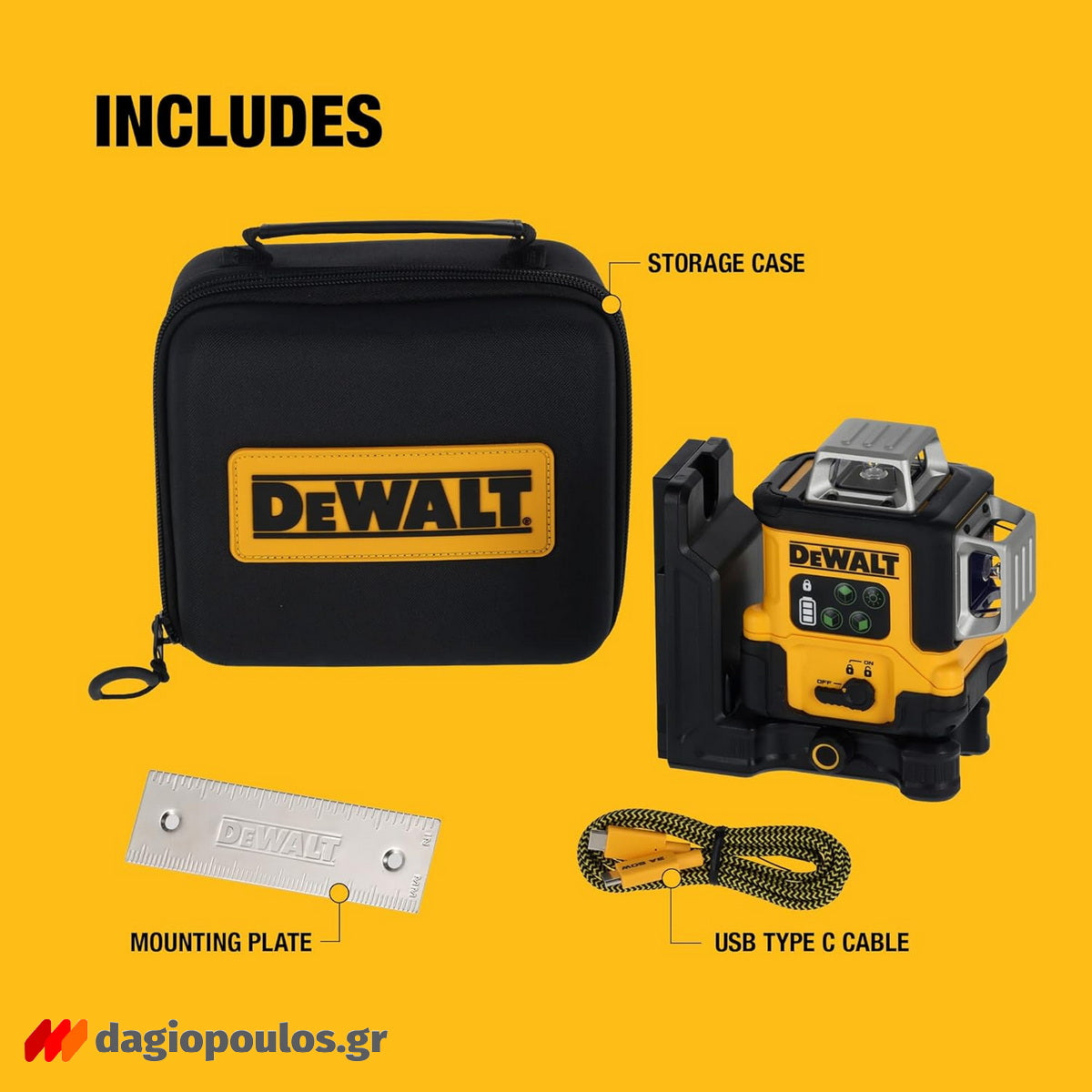 DeWalt DCLE14361GB Αλφάδι Laser 3x360° Πολλαπλών Γραμμών Πράσινης Δέσμης Επαναφορτιζόμενο (USB-C)