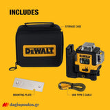 DeWalt DCLE14361GB Αλφάδι Laser 3x360° Πολλαπλών Γραμμών Πράσινης Δέσμης Επαναφορτιζόμενο (USB-C)