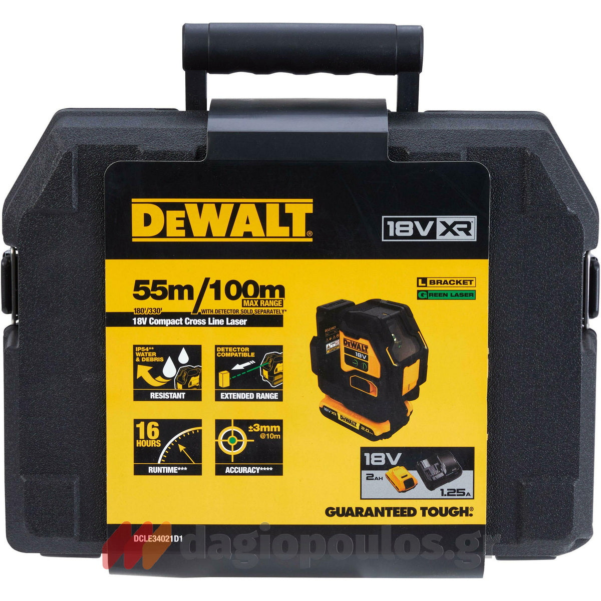 DeWalt DCLE34021D1-QW Γραμμικό Αλφάδι Laser 18V Li-Ion Πράσινης Δέσμης Με Μπαταρία 2.0Ah