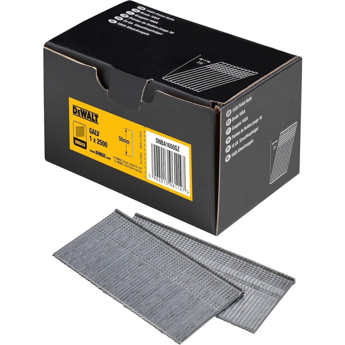 DeWalt DNBA1650GZ Καρφιά (Βελονάκια) Καρφωτικών Χειρός 50mm Σετ 2500 Τεμ Γαλβανιζέ