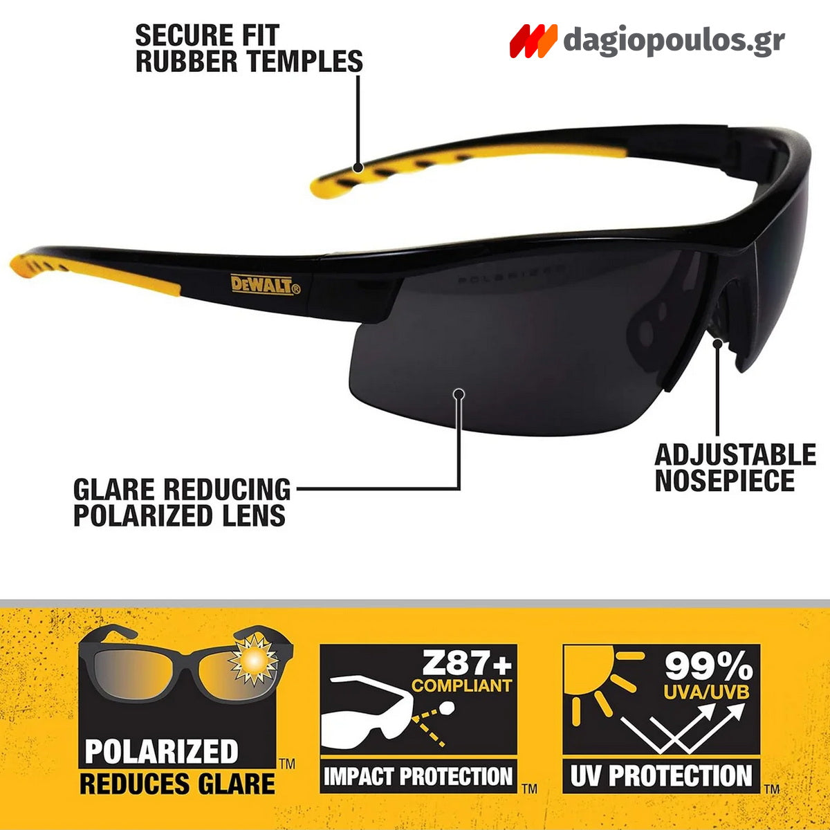 DeWalt DPG109-2PD Γυαλιά Προστασίας Εργαζομένων Φιμέ Ανοικτού Τύπου Polarized
