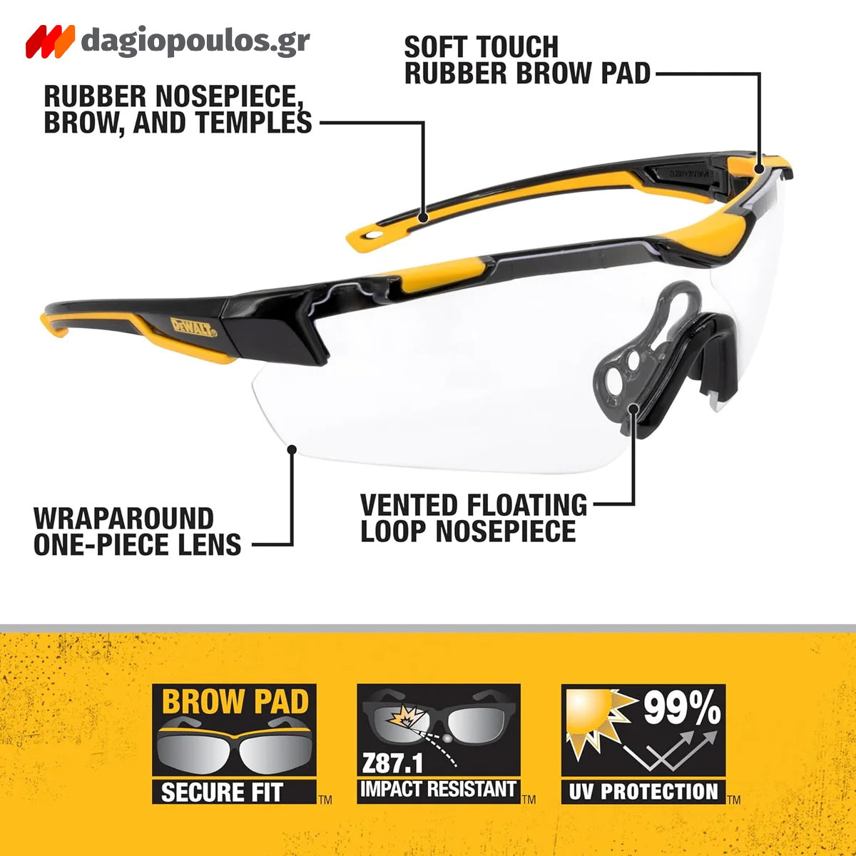 DeWalt DPG110-2D Γυαλιά Προστασίας Εργαζομένων Φιμέ Ανοικτού Τύπου