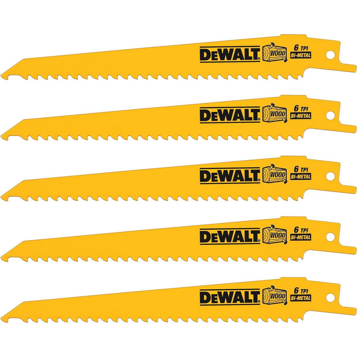 DeWalt DT2359-QZ Συλλογή Λάμες Σπαθοσέγας (Σεγάτσας) Bi-Metal Για Ξύλο 6TPI 152mm Σετ 5 Τεμ