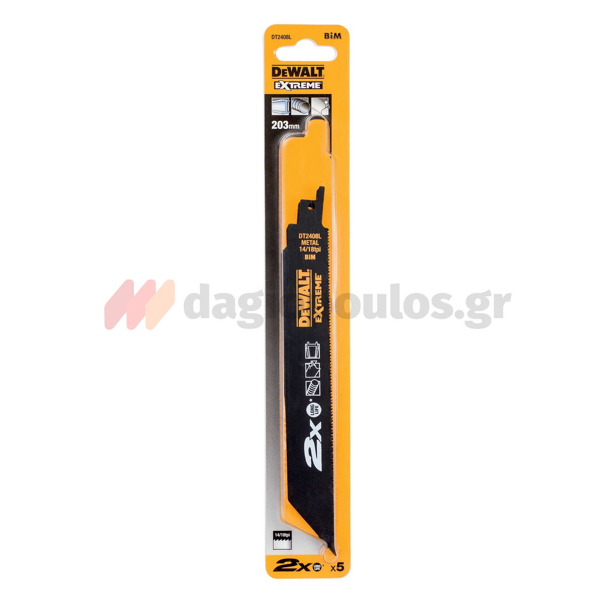 DeWalt DT2408L-QZ EXTREME® Συλλογή Λάμες Σπαθοσέγας (Σεγάτσας) Bi-Metal Γενικής Χρήσης 203mm Σετ 5 Τεμ