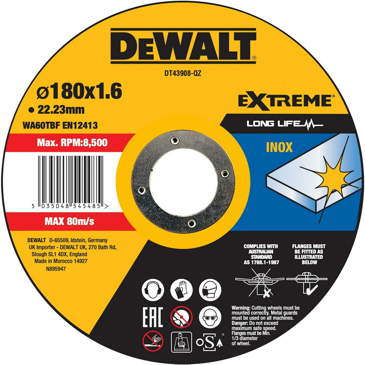 DeWalt DT43908-QZ Δίσκος Κοπής Αλουμινίου - Ανοξείδωτου (Inox) Λεπτός 180mm