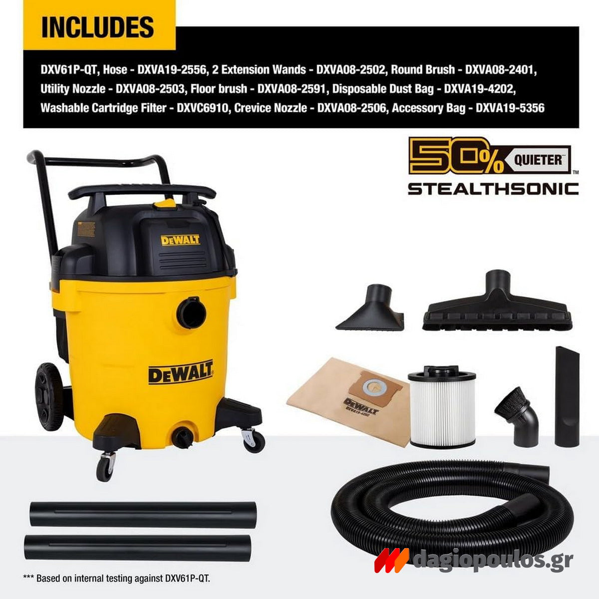 DeWalt DXV61P-QT Ηλεκτρική Σκούπα Υγρών/Στερεών Αθόρυβη 1020W 61Lt