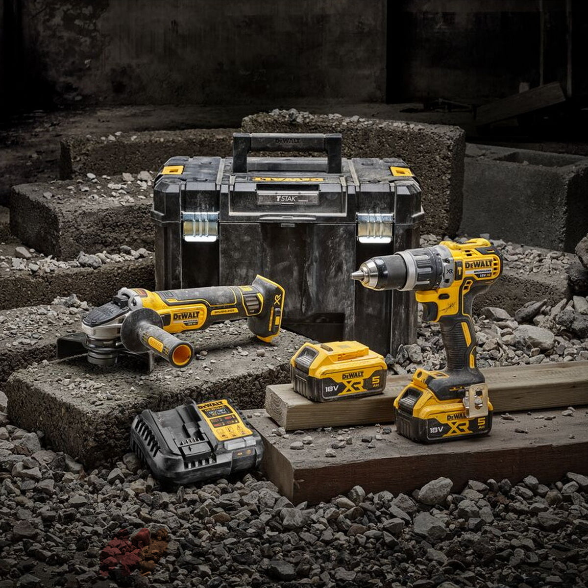 DeWalt DCK2080P2T-QW Brushless Συλλογή Δραπανοκατσάβιδο, Γωνιακός Τροχός Μπαταρίας 18V Li-Ion Με 2 Μπατ.5.0Ah - Φορτιστής - Βαλίτσα T-Stak