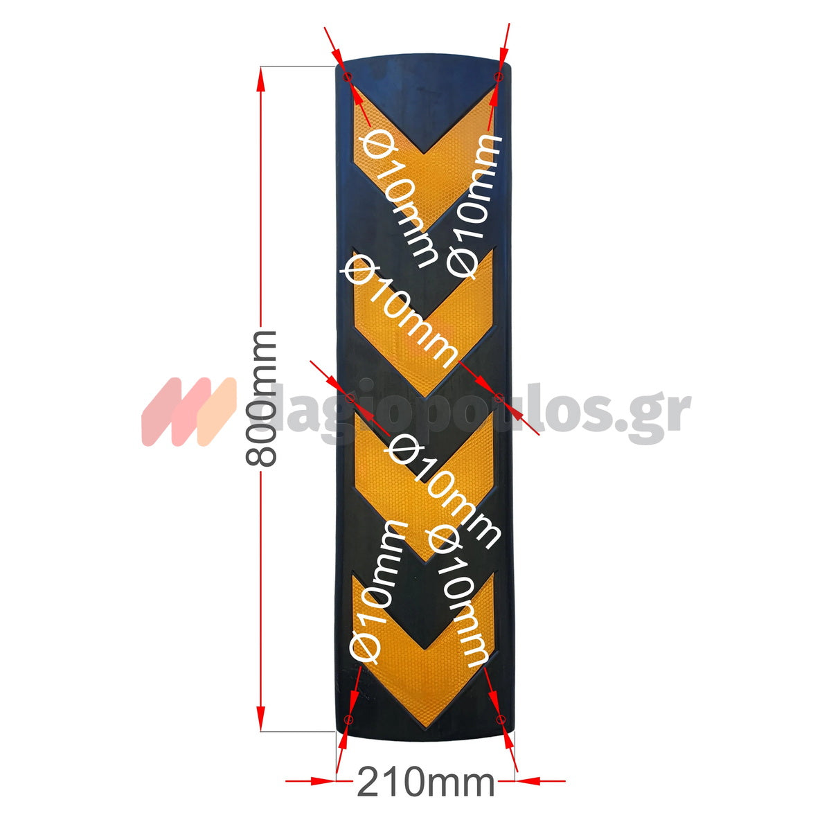 Λάστιχο Προστασίας Επιτοίχιο 800mm x 220mm x 10mm ΚΙΤΡΙΝΟ/ΜΑΥΡΟ