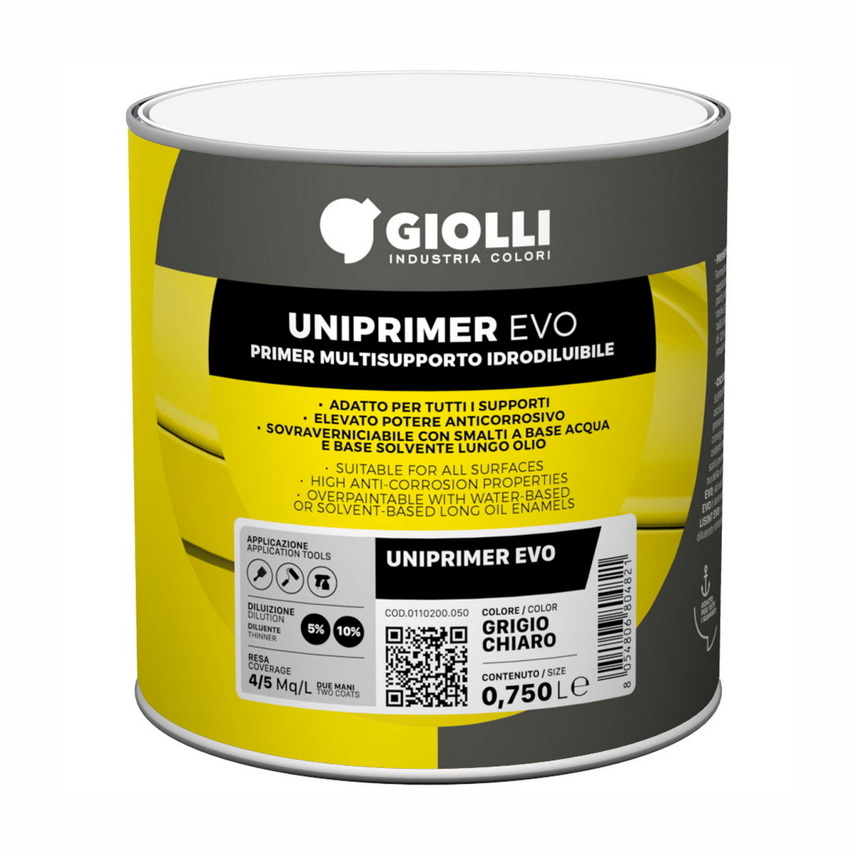 Giolli 740 Uniprimer Evo Αστάρι Πολλαπλής Πρόσφυσης Πολλαπλών Επιφανειών Άοσμο Νερού ΓΚΡΙ