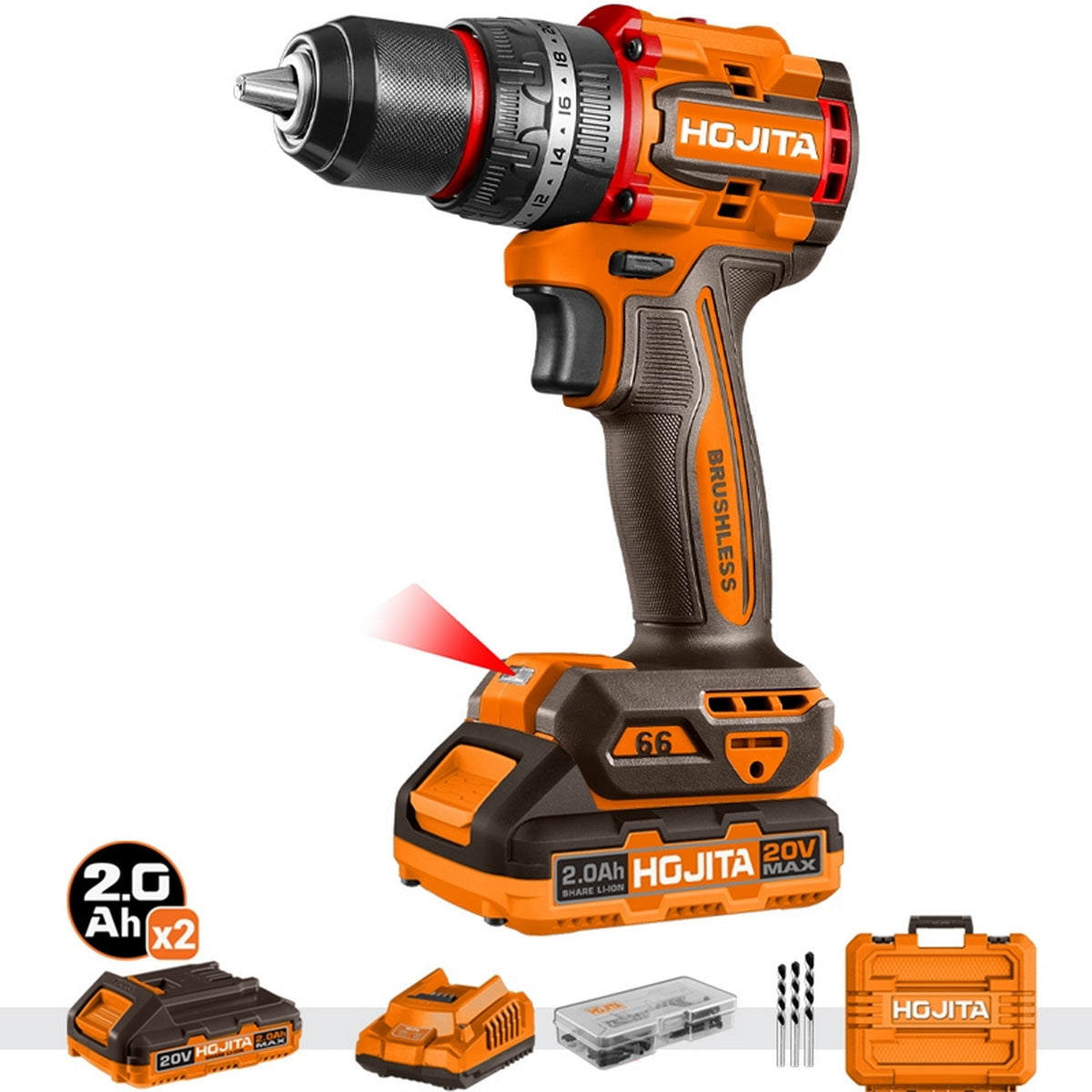 Hojita HJCID20668E Brushless Κρουστικό Δραπανοκατσάβιδο Μπαταρίας 66Nm20V Li-Ion Με 2 Μπαταρίες 2.0Ah – Βαλίτσα